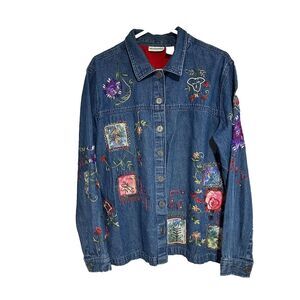 Breckenridge Vintage Embroidered Denim Jacket Unique Floral Design‎ Size Large